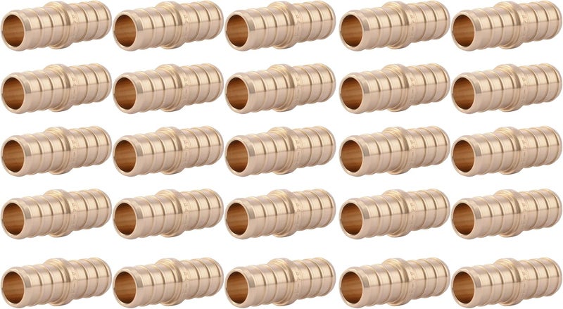 SharkBite 1/2 Inch Crimp Coupling, Pack of 25, Brass Plumbing Fitting, PEX Pipe, PE-RT, UC008LF - Image 1