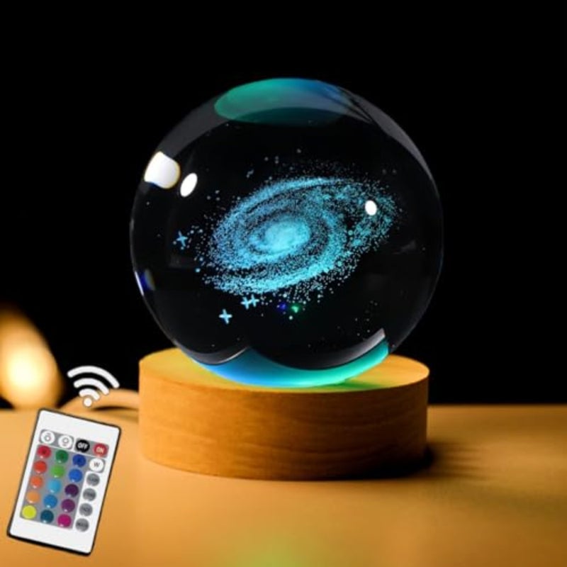 3D Galaxy Crystal Ball with LED Stand, Remote Control, 16 Colors Change, Milky Way Galaxy Glass Sphere Lamp, Decorative Glass Ball Paperweight Gifts 80mm - Image 1
