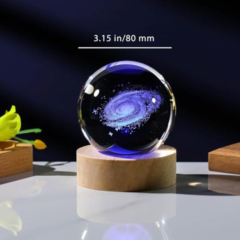 3D Galaxy Crystal Ball with LED Stand, Remote Control, 16 Colors Change, Milky Way Galaxy Glass Sphere Lamp, Decorative Glass Ball Paperweight Gifts 80mm - Image 5