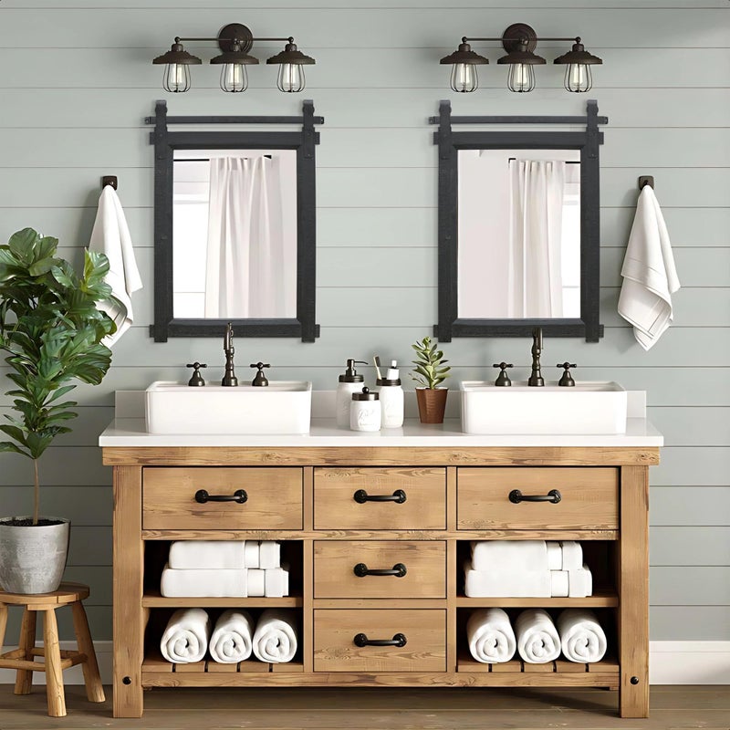 Besdomus Black Farmhouse Bathroom Mirror: 22"x30" Barn Door Rustic Solid Cedar Wood Frame Vanity Mirror - Home Decor for Entryway/Living Room/Bathroom Renovators - Modern Farmhouse for Homemakers - Image 2