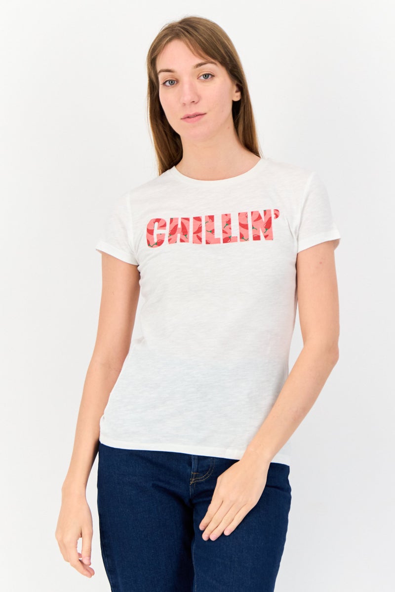 ONLY Women Round Neck Short Sleeves Graphic Print T-shirt, White  - Image 1