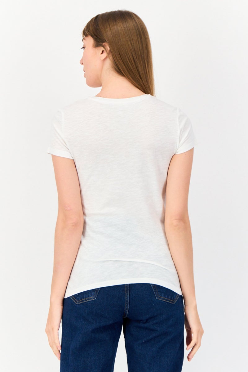 ONLY Women Round Neck Short Sleeves Graphic Print T-shirt, White  - Image 4