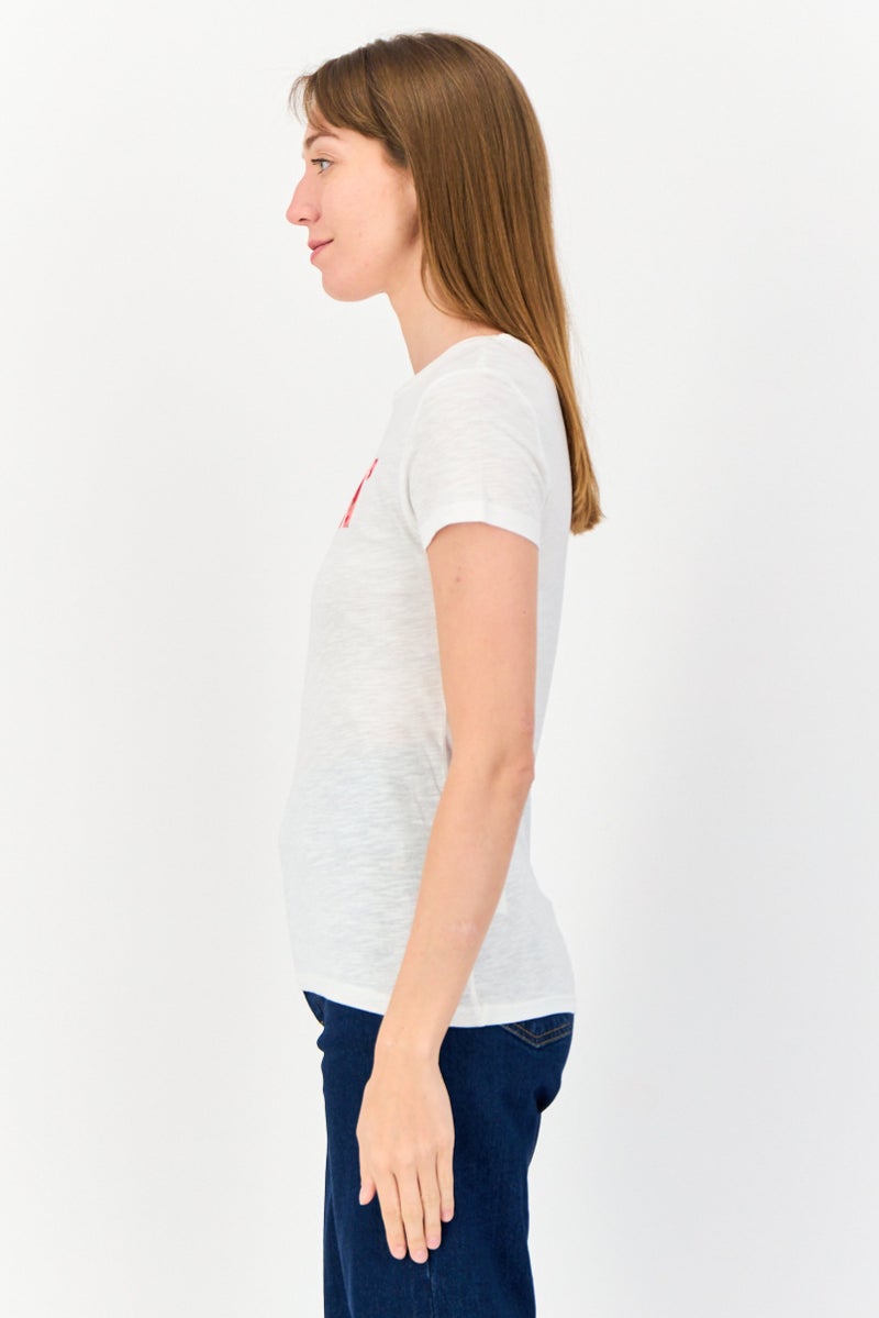 ONLY Women Round Neck Short Sleeves Graphic Print T-shirt, White  - Image 3
