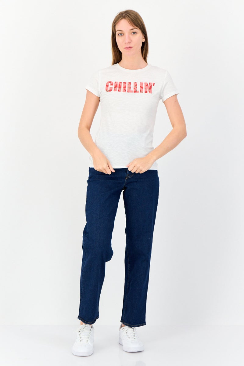 ONLY Women Round Neck Short Sleeves Graphic Print T-shirt, White  - Image 2