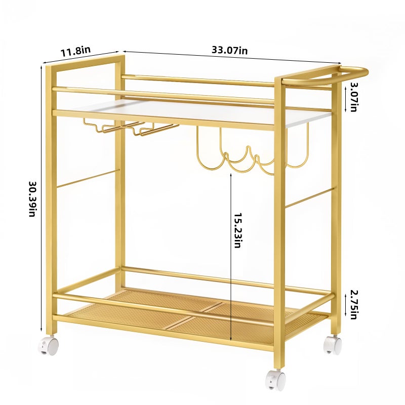 Joaxswe Bar Cart,Home Bar Serving Cart with Storage Shelves, 2 Tier Rolling Beverage Cart with Wheels, Modern Flowing Gold Wine Cart with Wine Rack and Glass Holder for Kitchen, Dinning Room,Living Room - Image 2