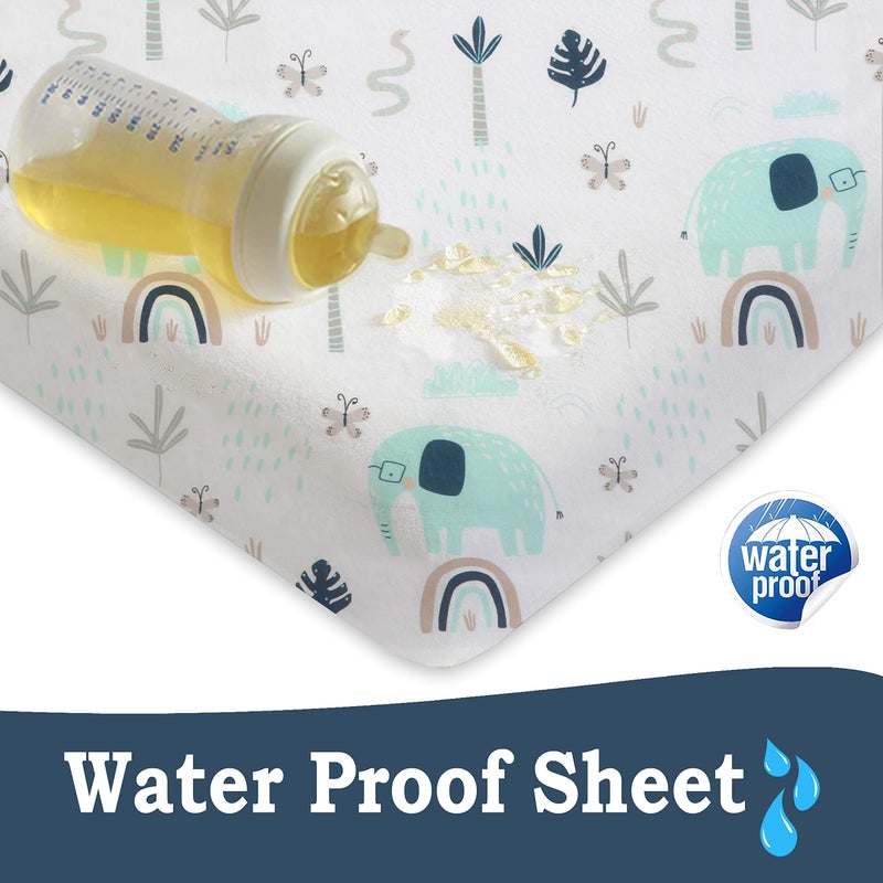 Marna Lilly B. Organic Cotton GOTS 2in1 Pack of 2 Waterproof Fitted Sheets, Used Instead of Waterproof Mattress Protector Compatible with, Next2me, and All Bedside Cribs, Bassinets up to 90x55cm (Jungle) - Image 2