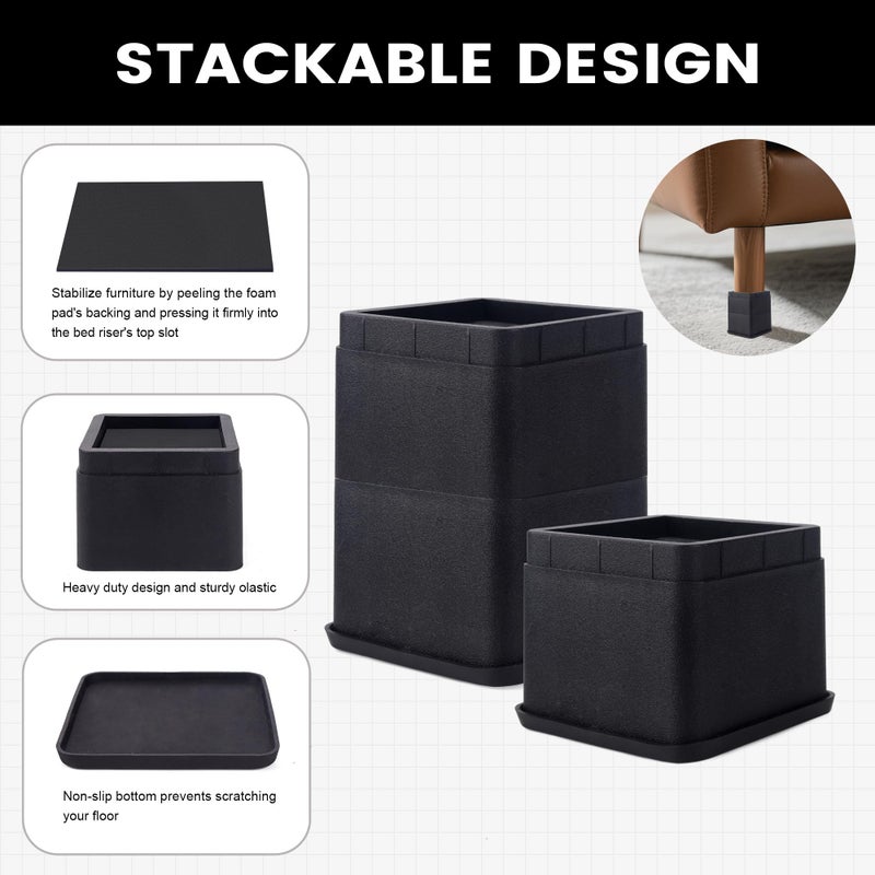 BTSD-home Bed Risers 3 or 6 Inch Heavy Duty Stackable Furniture Risers for Sofa Table Couch Chair Bed Raisers Blocks 4 Pack Black - Image 5