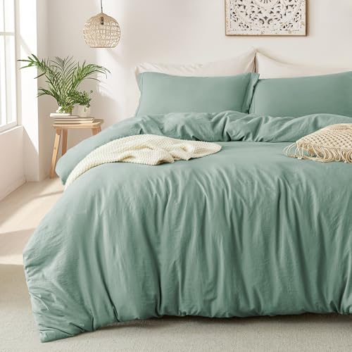 MILDLY Super Soft Duvet Cover  100 Washed Microfiber Sage Green Comforter Cover Set 3 Pieces with Zipper Closure  Corner Ties No Comforter