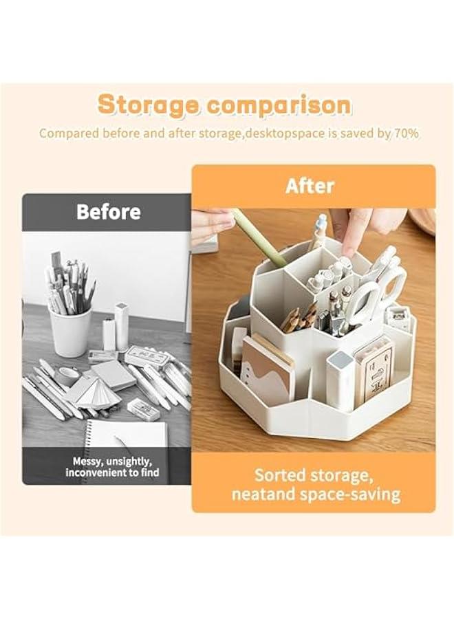 HOOKOR 9 Slots 360 Degree Rotating Desk Organizer and Accessories, Pencil Pen Holder for Desk, Desktop Storage Stationery Supplies Organizer, Art Supply Storage Box Caddy for Office, Home (White) - Image 2