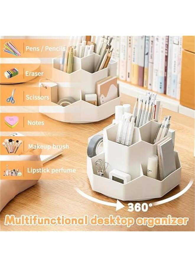 HOOKOR 9 Slots 360 Degree Rotating Desk Organizer and Accessories, Pencil Pen Holder for Desk, Desktop Storage Stationery Supplies Organizer, Art Supply Storage Box Caddy for Office, Home (White) - Image 3