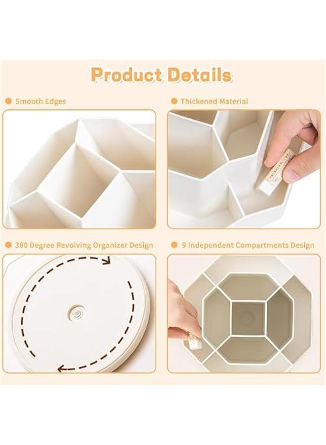 HOOKOR 9 Slots 360 Degree Rotating Desk Organizer and Accessories, Pencil Pen Holder for Desk, Desktop Storage Stationery Supplies Organizer, Art Supply Storage Box Caddy for Office, Home (White) - Image 4