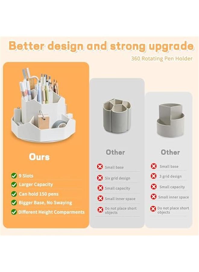 HOOKOR 9 Slots 360 Degree Rotating Desk Organizer and Accessories, Pencil Pen Holder for Desk, Desktop Storage Stationery Supplies Organizer, Art Supply Storage Box Caddy for Office, Home (White) - Image 5