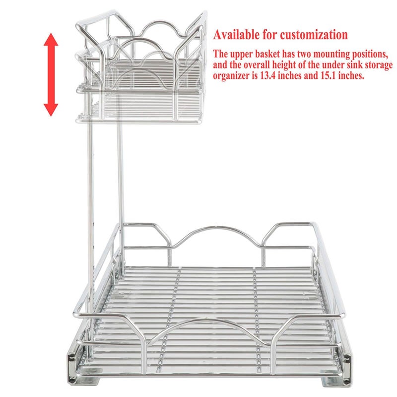 OCG Under Sink Cabinet Organizer Two Tier Pull Out Shelf (14.75W x 17D), Under Sink Sliding Shelf for Kitchen Bathroom Cabinet 2 Tier Chrome - Image 4