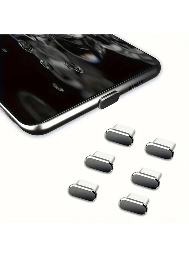 6 Pieces Grey Metal Dust Plug For Type C Charging Port - Image 1