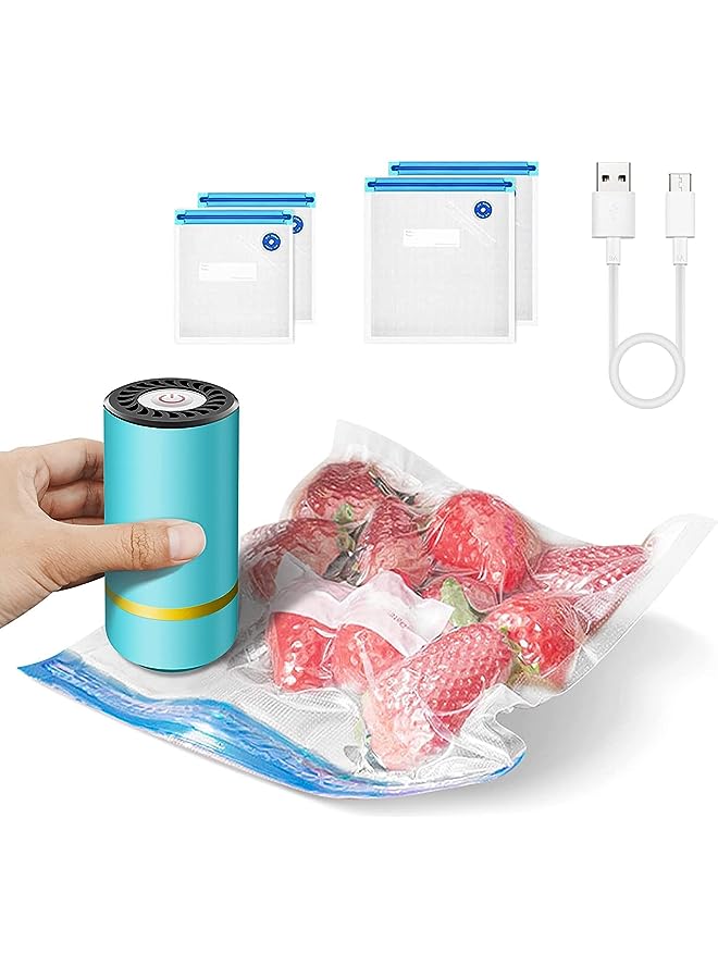 Raxoom Sealer Machine Set With Reusable 5 Sous Vide Bags, Sealing Packing System Usb Rechargeable, Electric Vacuum Seal Machine For Various Food Preservation,Food Preservation Marinate Container - Image 1