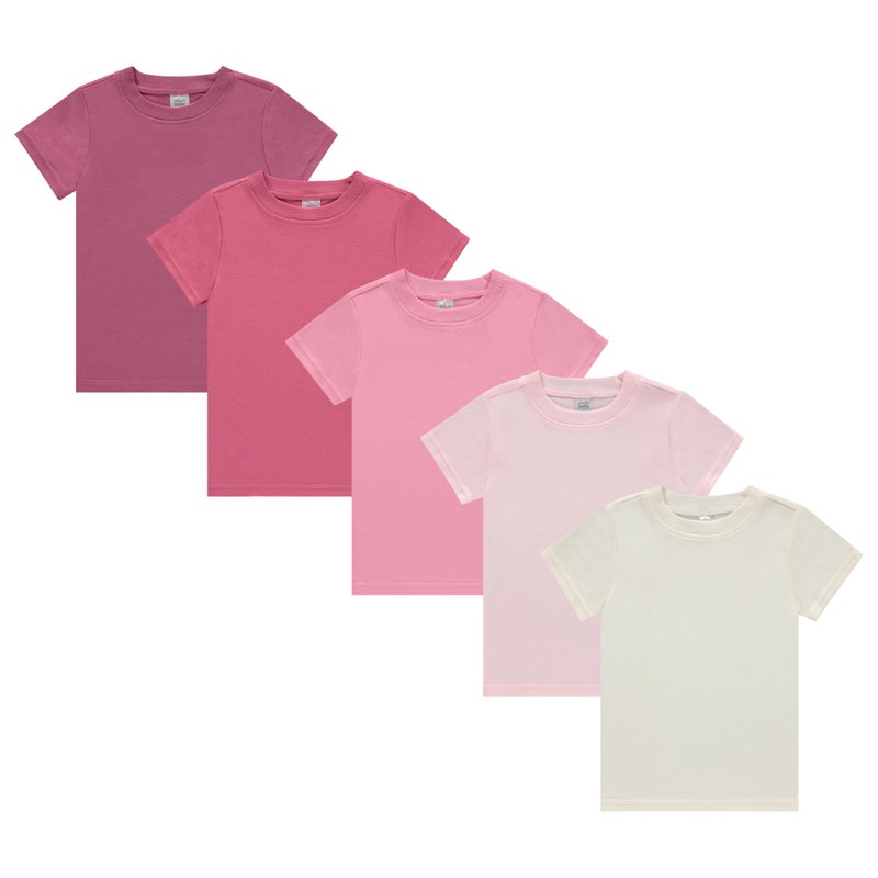 Cudlie Girlsâ€™ Short Sleeve T-Shirts, 5-Pack Solid Color Soft Cotton Tees for Infants, Toddlers and Little Girls - Image 1