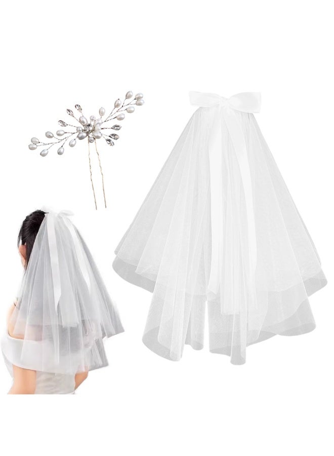 فلوفازو طرحة زفاف قصيرة للنساء - طرحة أنيقة من التول لحفلات الزفاف واحتفالات الزفاف، إكسسوار زفاف خفيف الوزن ومريح - Image 1