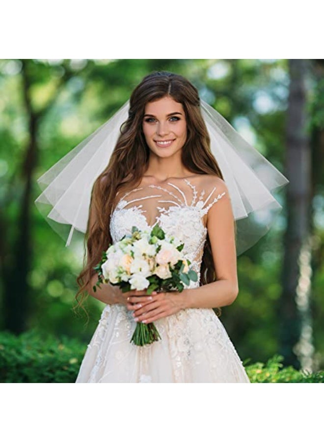 فلوفازو طرحة زفاف قصيرة للنساء - طرحة أنيقة من التول لحفلات الزفاف واحتفالات الزفاف، إكسسوار زفاف خفيف الوزن ومريح - Image 4