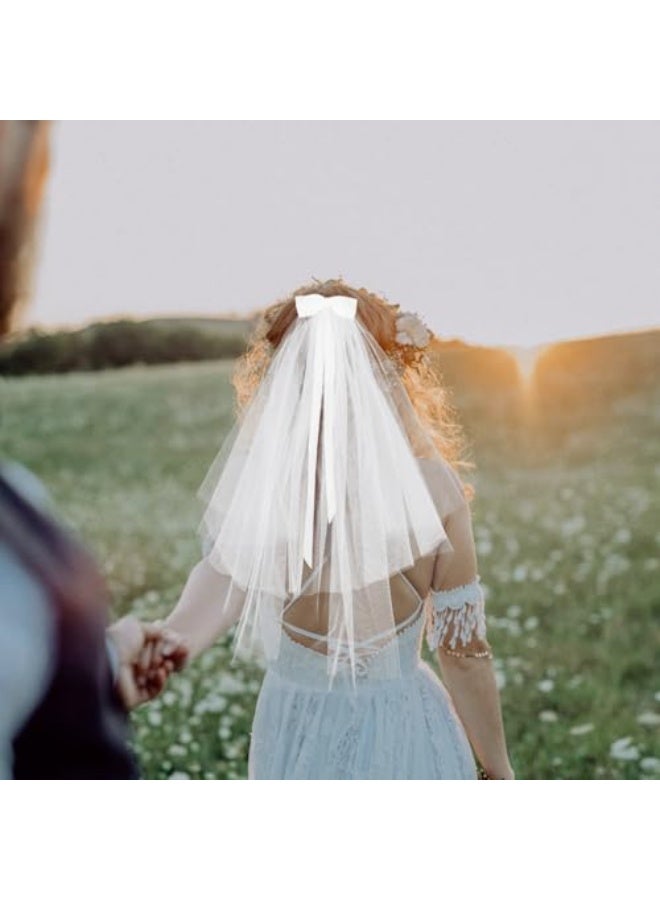 فلوفازو طرحة زفاف قصيرة للنساء - طرحة أنيقة من التول لحفلات الزفاف واحتفالات الزفاف، إكسسوار زفاف خفيف الوزن ومريح - Image 3