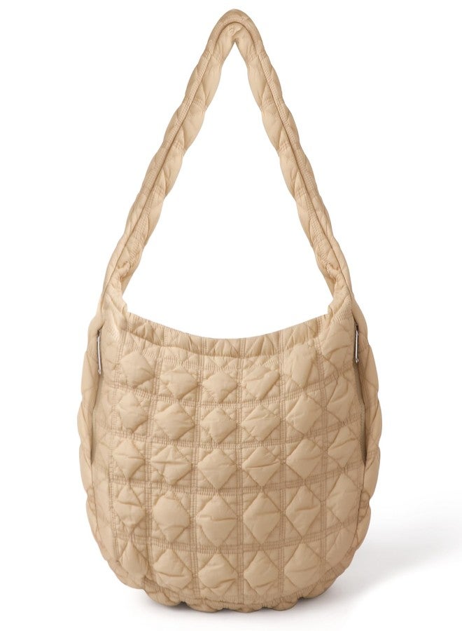 Aveniee Puffer Tote Bag for Women, Large Quilted Carryall Bag Soft Puffy Crossbody Bag Hobo Handbags Puff Purse-Kakhi - Image 1