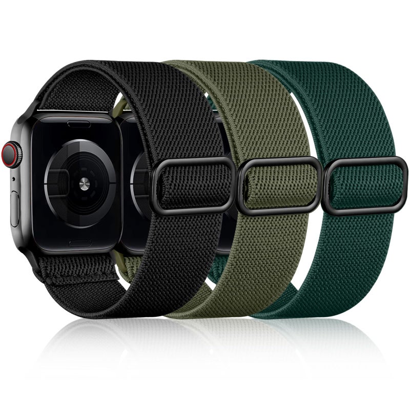 DaQin 3 Pack Stretchy Solo Loop Compatible with Apple Watch Bands for Men 42mm 41mm 40mm 38mm, Soft Nylon Braided Elastic Strap for iWatch Band Series 11 10 9 8 7 6 5 4 3 SE Ultra 3 Ultra 2 Ultra - Image 1