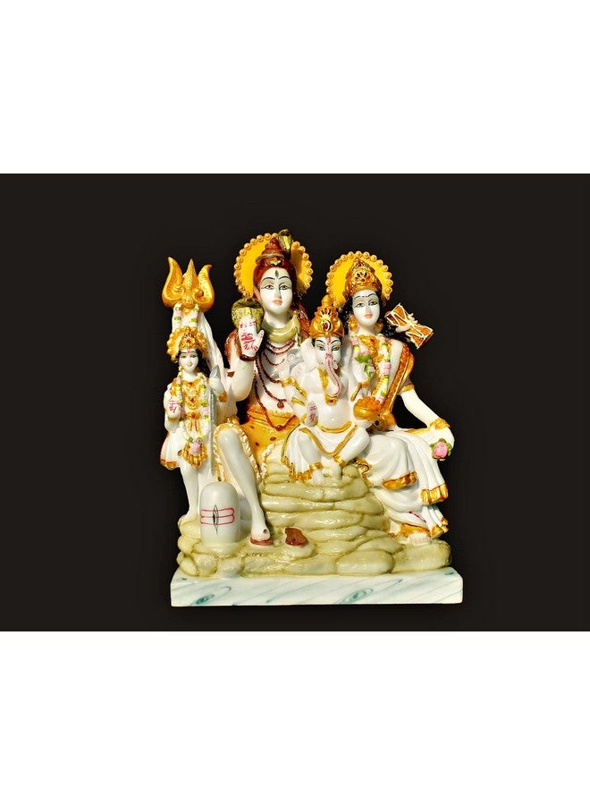 FABZONE Marble Dust Lord Shiv Parivar Statue Shiv Family Idol, White and Gold, 12.5 Inches, 1 Piece - Image 2
