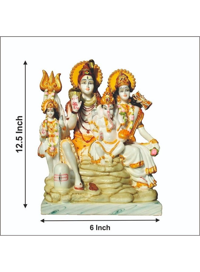 FABZONE Marble Dust Lord Shiv Parivar Statue Shiv Family Idol, White and Gold, 12.5 Inches, 1 Piece - Image 3