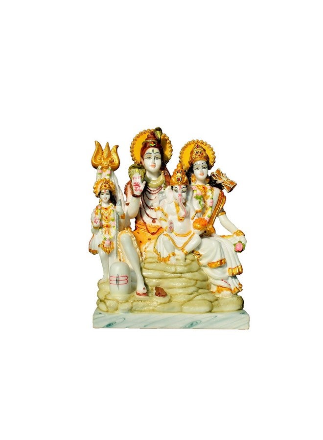 FABZONE Marble Dust Lord Shiv Parivar Statue Shiv Family Idol, White and Gold, 12.5 Inches, 1 Piece - Image 1