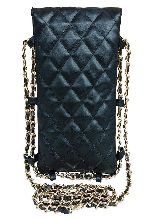 Larswon Cell Phone Crossbody Bag Quilted Bags Cell Phone Purse Soft Chain Crossbody Cellphone Wallet Bag for Women Black - Image 3