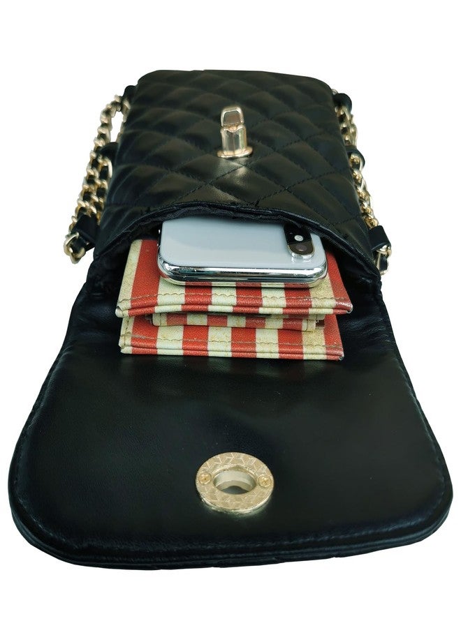 Larswon Cell Phone Crossbody Bag Quilted Bags Cell Phone Purse Soft Chain Crossbody Cellphone Wallet Bag for Women Black - Image 5