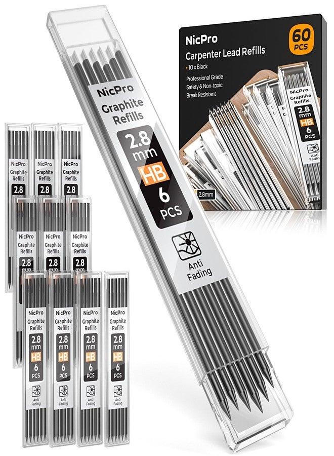 Nicpro 60 Pieces Carpenter Pencil Lead Refills 2.8mm, Lead Refill for Mechanical Carpenter Pencil, Break Resistant 2.8 mm Leads for Construction Pencils, Woodworking Pencils (Black) - Image 1