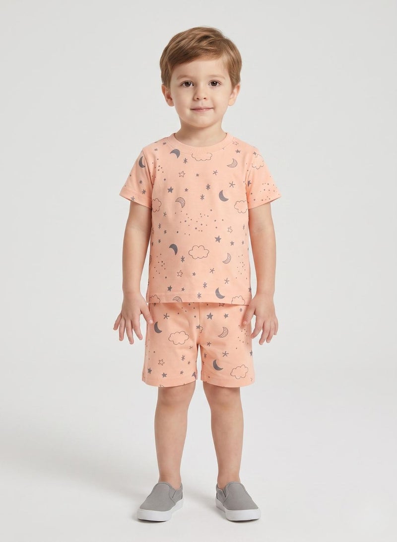 babyqlo Boys Peach Moon Star Shorts Set - Image 1