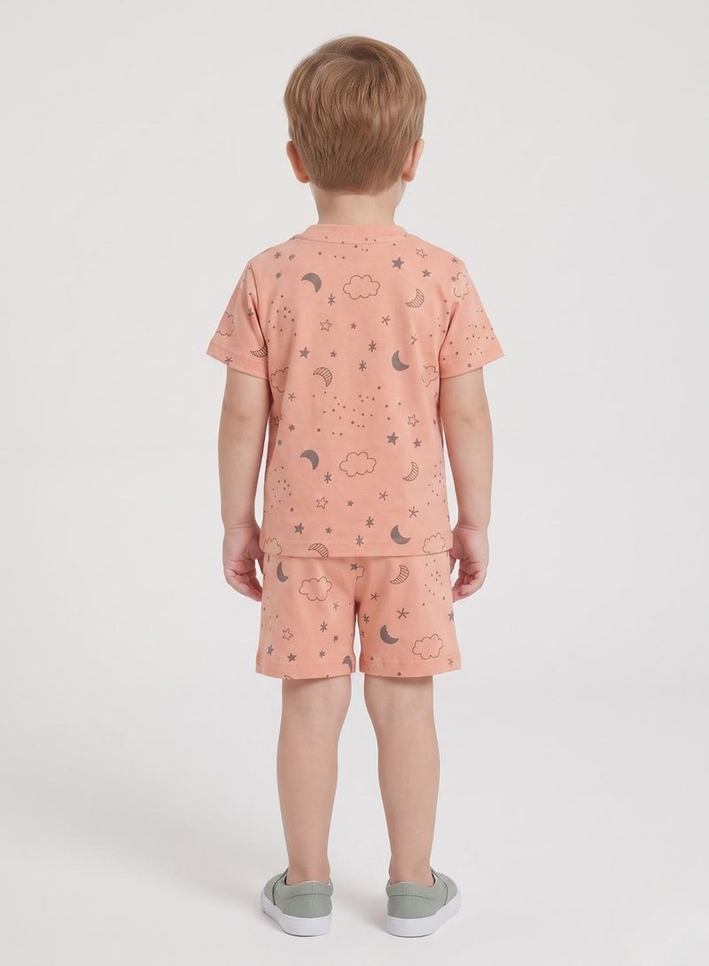 babyqlo Boys Peach Moon Star Shorts Set - Image 2