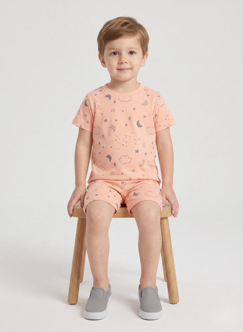 babyqlo Boys Peach Moon Star Shorts Set - Image 4