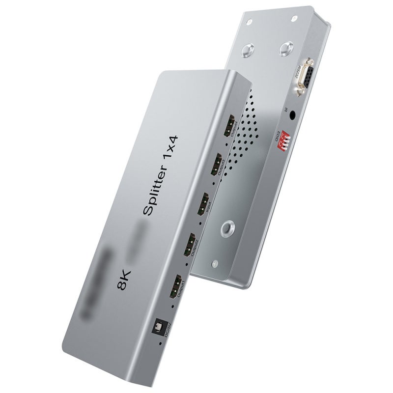 موزع HDMI 8K بمدخل واحد وأربعة مخارج فضي - حماية من التدفق الكهربائي ومضاد للكهرباء الساكنة وتصوير ثلاثي الأبعاد ومتوافق مع أجهزة متعددة - Image 1