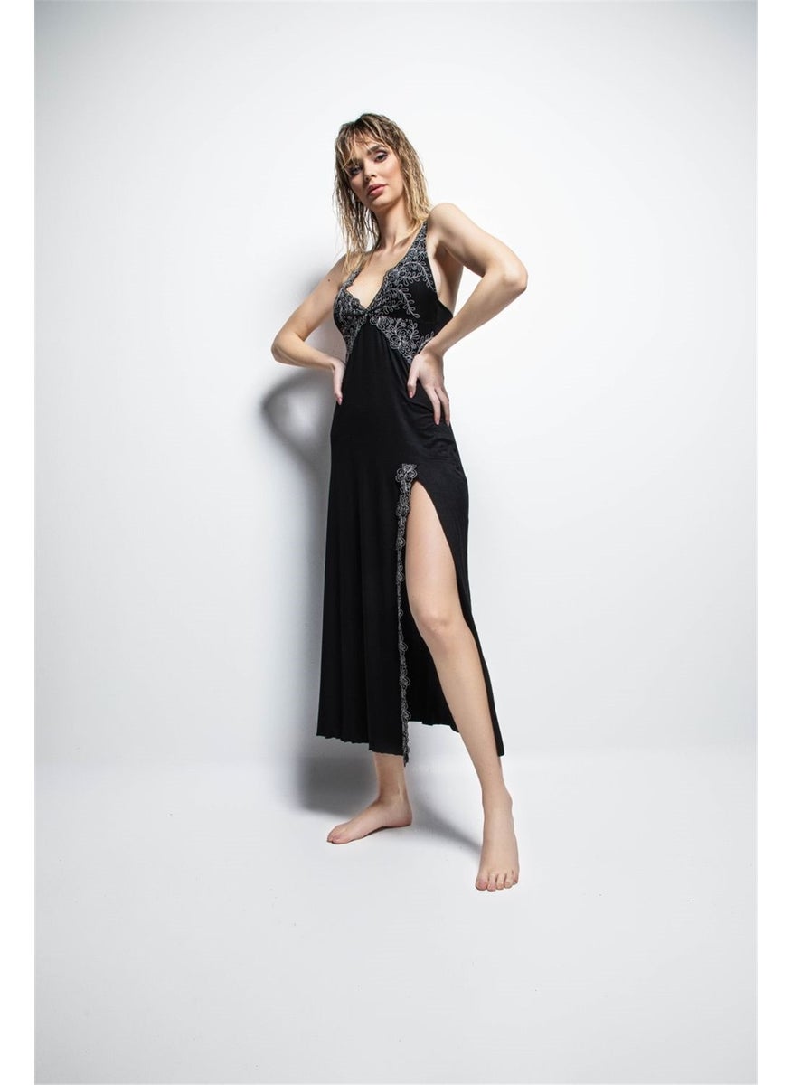 Monamise 19195 Women's Black Short Sleeve Nightgown  - Image 3