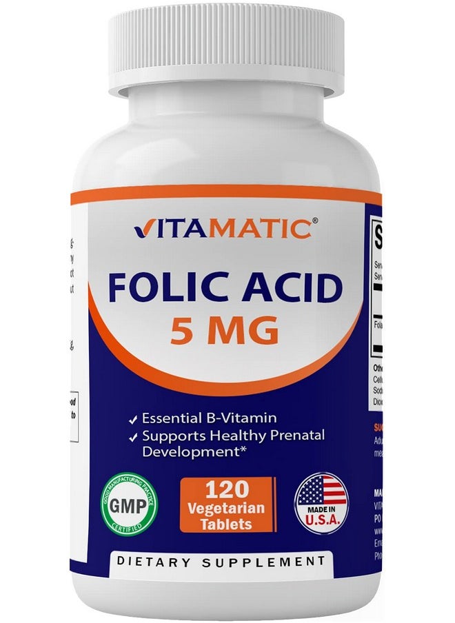 Vitamatic Folic Acid 5mg (5000 mcg) - 120 Vegetarian Tablets - (Vitamin B9 Folate) - pzsku/Z4B88E055C2D5820A4B07Z/45/_/1739882806/b6c2e2ab-2eba-412a-94c6-db209ed0eacd