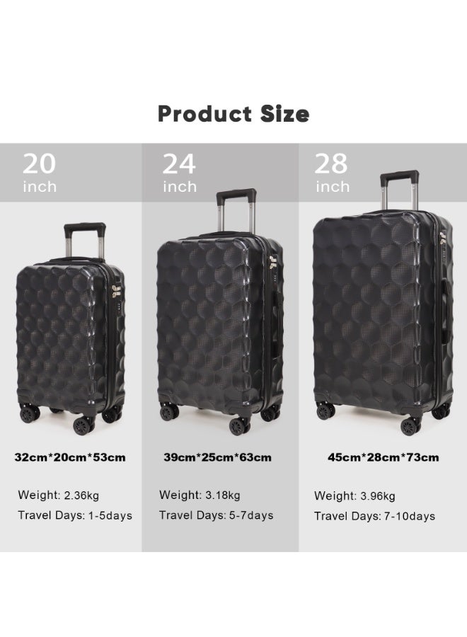 أكلسفيون حقيبة جانبية من طراز Aklsvion 20"24" و 28"مجموعة حقائب مزودة بمغزل عجلة من درجة 360 درجة، ثلاثة أجهزة كمبيوتر، حقيبة جانبية مزودة بفرامل مانعة للانغلاق وهيكل صلب للكمبيوتر، ومزودة بمجموعة أقفال، وحمولة، وحقائب مفتشة من 3 قطع (أسود) - Image 2