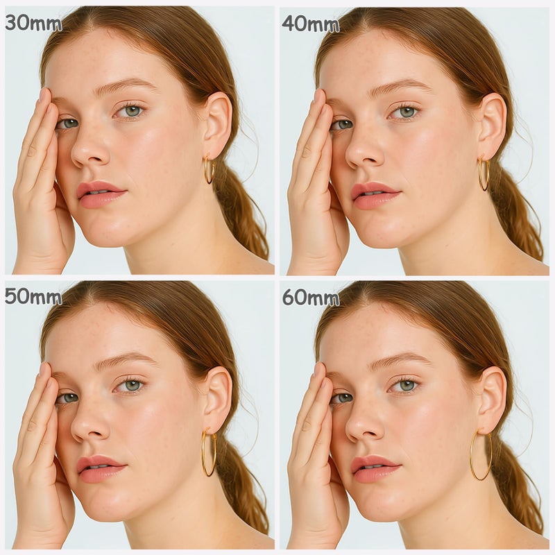 YINCUO 6 Pairs Stainless Steel Silver 14K Gold Plated Hoop 30/40/50 mm Earrings for Women Hypoallergenic Big Thin Lightweight Dangle Set - Image 5