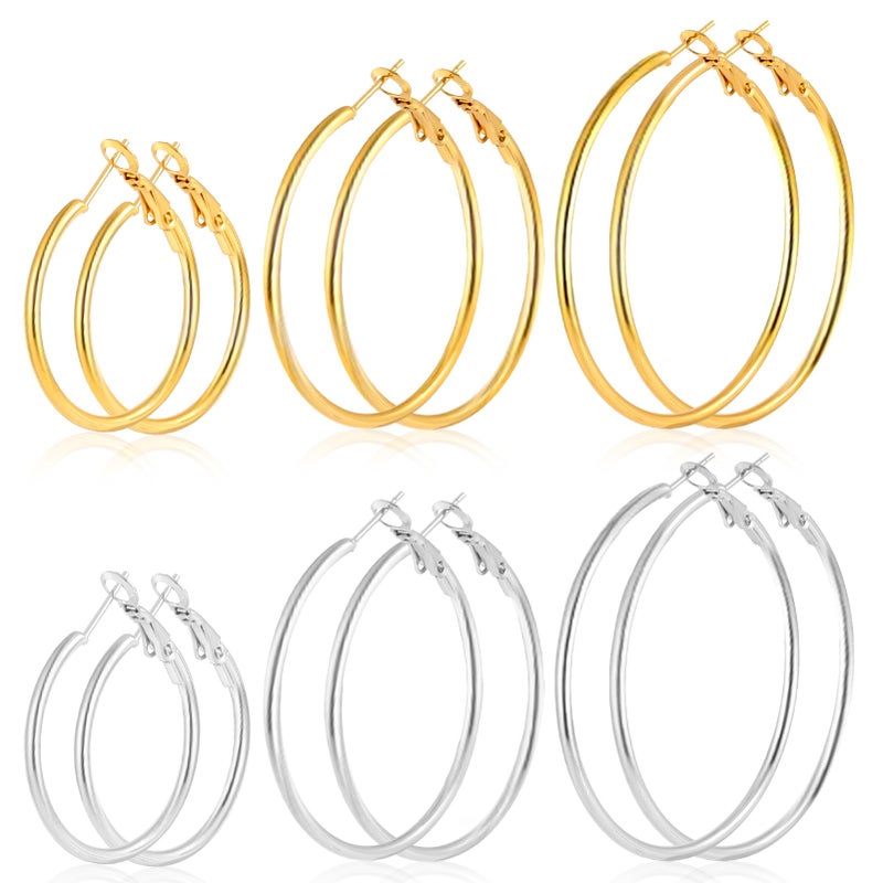 YINCUO 6 Pairs Stainless Steel Silver 14K Gold Plated Hoop 30/40/50 mm Earrings for Women Hypoallergenic Big Thin Lightweight Dangle Set - Image 1