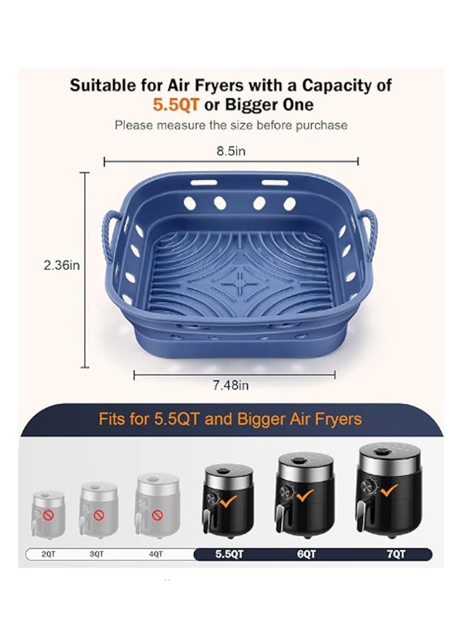 EHOME Silicone Liners Square for Air Fryer,  Non-stick Food-grade Reusable Basket Silicone Pot Baking Tray Airfryer Accessories, Top Size 8 inches, Bottom Size 7 inches(Blue) - Image 3