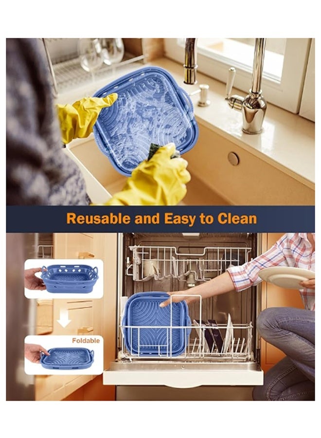 EHOME Silicone Liners Square for Air Fryer,  Non-stick Food-grade Reusable Basket Silicone Pot Baking Tray Airfryer Accessories, Top Size 8 inches, Bottom Size 7 inches(Blue) - Image 5