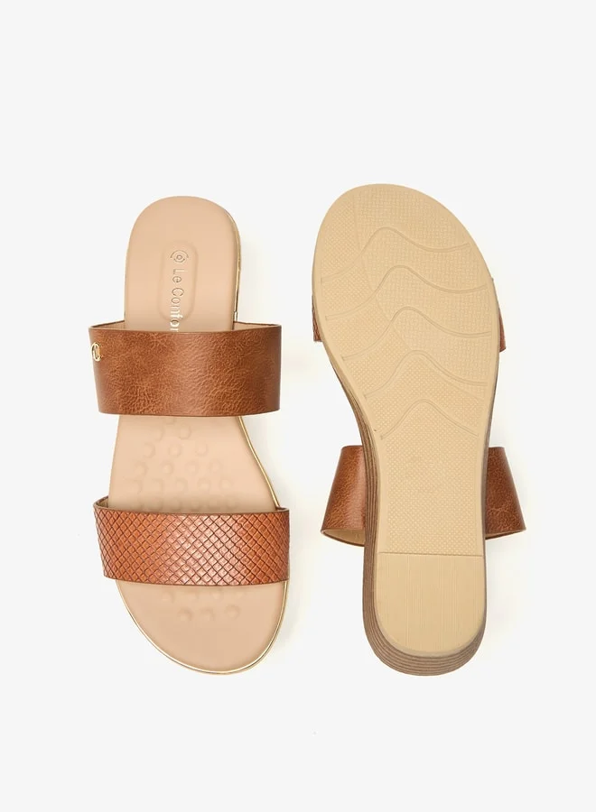 لو كونفورت Women's Textured Slip-On Sandals with Wedge Heels
