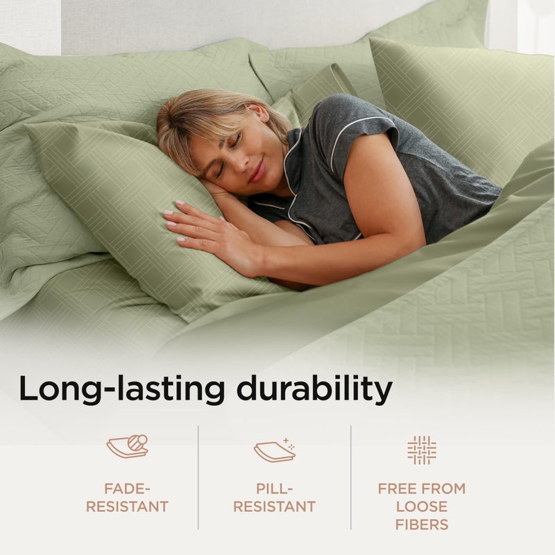 Threadmill ملاءات مقاس كينج من Threadmill لمرتبة كينج | عدد الخيوط 800 جاكار سيلين سيج جرين | أفضل من القطن المصري | 4 قطع ملاءة سرير | ملاءات دمشقية تناسب الجيب العميق مقاس 16 بوصة | ملاءات قطنية 100% - Image 3