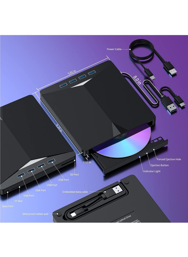 Generic - External CD/DVD Drive for Laptop, 7 in 1 USB 3.0 DVD Player Portable CD/DVD Burner, CD ROM External DVD Drive for Laptop Compatible with Laptop Desktop PC Windows 11/10/8/7 Linux Mac OS - Image 1