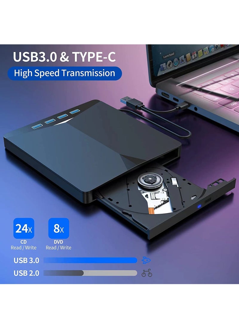 Generic - External CD/DVD Drive for Laptop, 7 in 1 USB 3.0 DVD Player Portable CD/DVD Burner, CD ROM External DVD Drive for Laptop Compatible with Laptop Desktop PC Windows 11/10/8/7 Linux Mac OS - Image 1