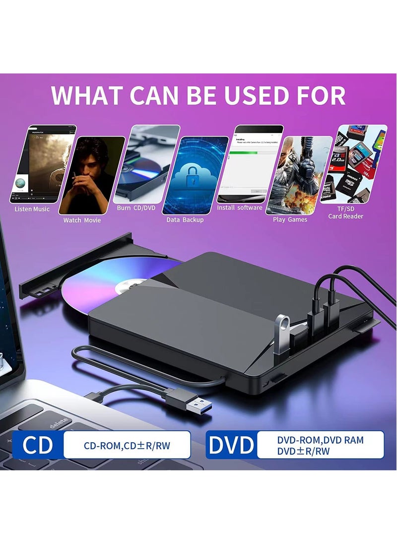 Generic - External CD/DVD Drive for Laptop, 7 in 1 USB 3.0 DVD Player Portable CD/DVD Burner, CD ROM External DVD Drive for Laptop Compatible with Laptop Desktop PC Windows 11/10/8/7 Linux Mac OS - Image 1