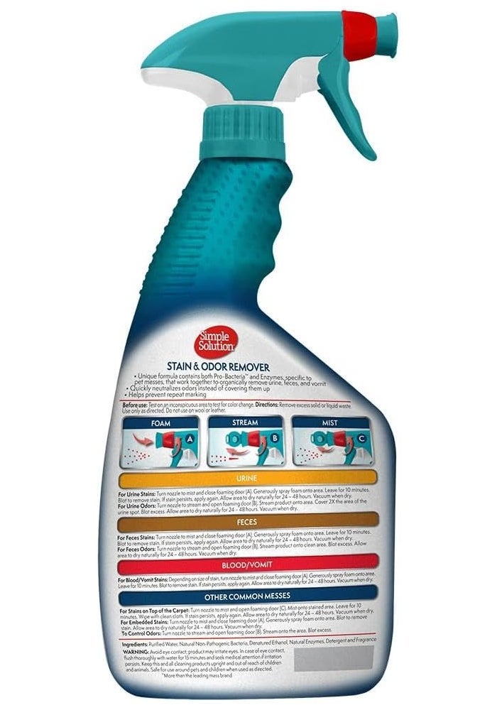 Simple Solution Stain And Odor Remover 2X Pro Bacteria And Enzyme Formula, Floral Fresh 32Oz, Blue, 32 Oz Spray - Image 3