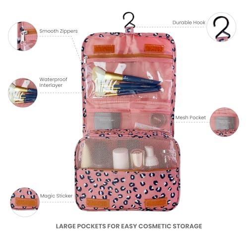 Lcsmaokin Large Capacity Toiletry Bag Travel Bag with Hanging Hook for Men and Women Waterproof Travel Cosmetic Bag Bathroom Storage Bag for Brushes Set,Full-Sized Shampoo,Accessories -Grey Flamingo - Image 2