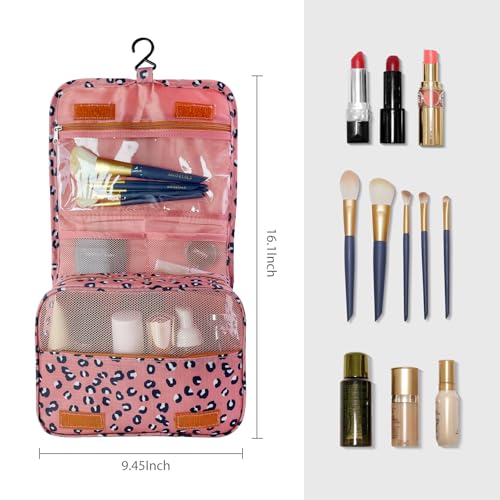 Lcsmaokin Large Capacity Toiletry Bag Travel Bag with Hanging Hook for Men and Women Waterproof Travel Cosmetic Bag Bathroom Storage Bag for Brushes Set,Full-Sized Shampoo,Accessories -Grey Flamingo - Image 3
